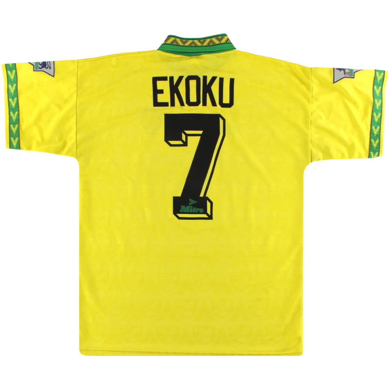 1994-95 Norwich Mitre Match Issue Home Shirt Ekoku #7 L Football Shirt