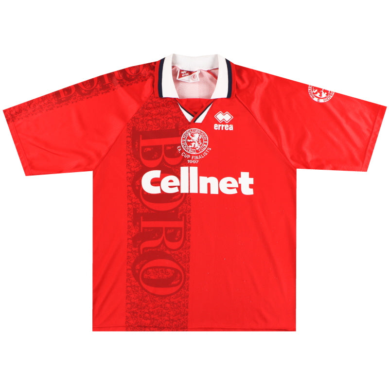 1997 Middlesbrough Errea 'F.A. Cup Finalists' Home Shirt L Football Shirt