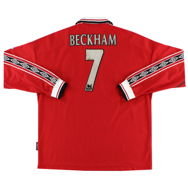 1998-00 Manchester United Home Shirt Beckham #7 L/S XL Football Shirt