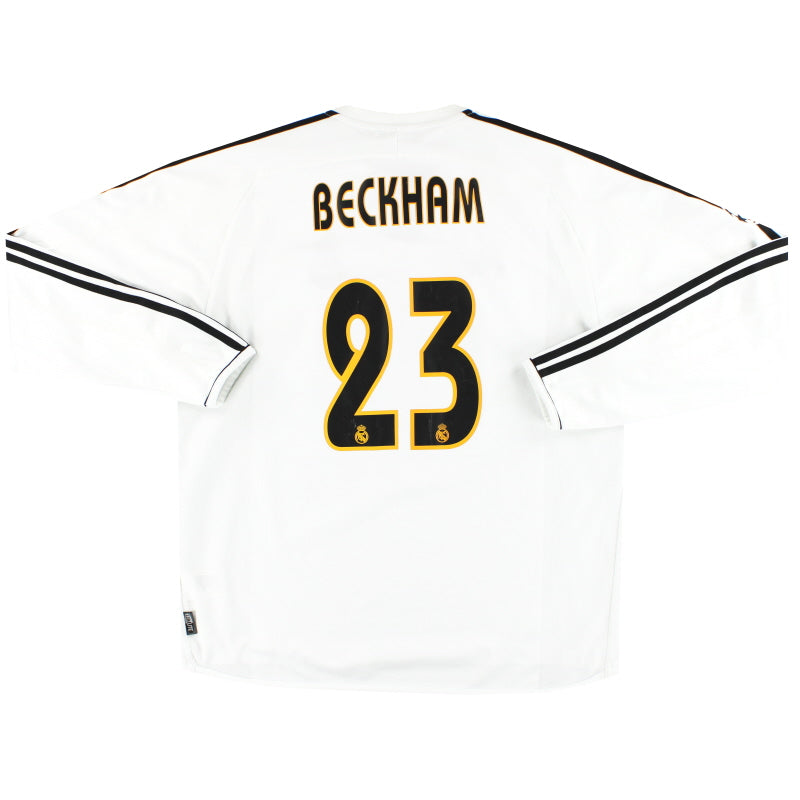 2003-04 Real Madrid adidas CL Home Shirt Beckham #23 L/S XL Football Shirt