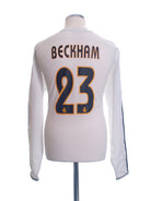 2003-04 Real Madrid Champions League Home Shirt Beckham #23 L/S L Football Shirt