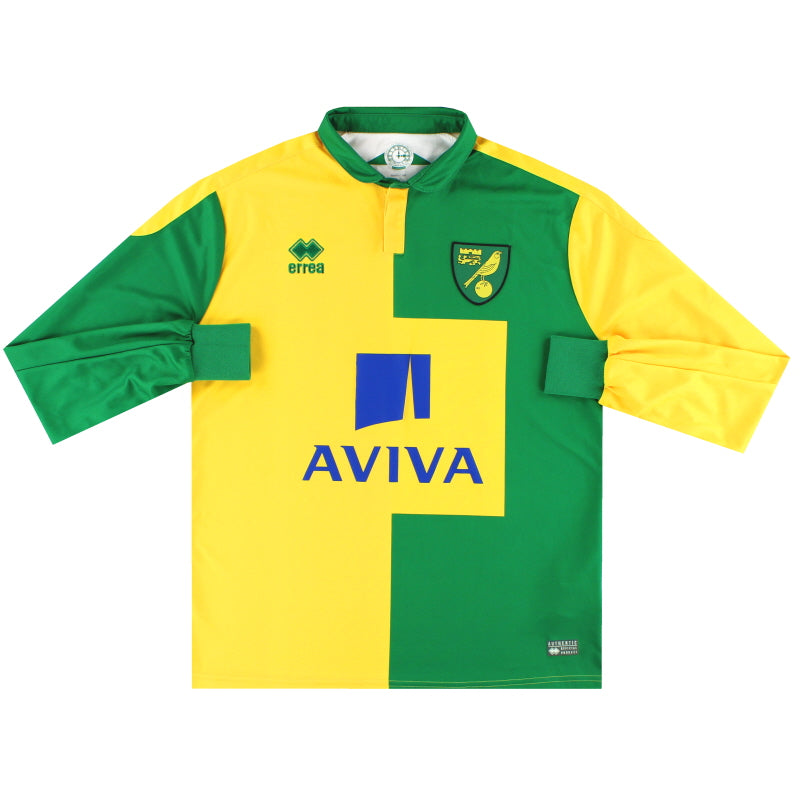 2015-16 Norwich City Errea Home Shirt L/S *Mint* L Football Shirt