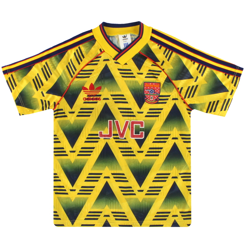 90s Adidas L Made in the UK Yellow Arsenal JVC Retro Throwback Soccer Jersey
