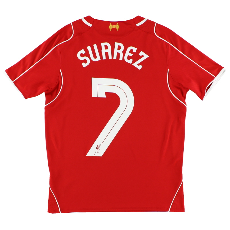kust Blaast op oortelefoon 2014-15 Liverpool Home Shirt Suarez #7 *Mint* L.Boys WSTJ400