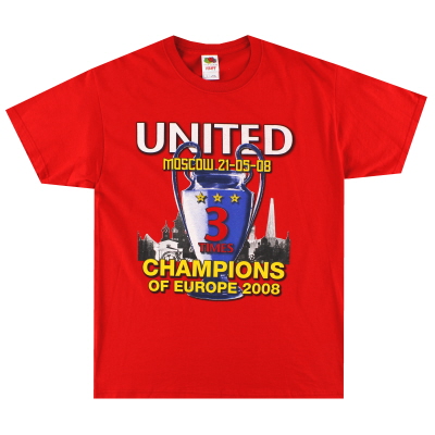 2008 Manchester United 'CL 3 Times' Graphic Tee *As New* L